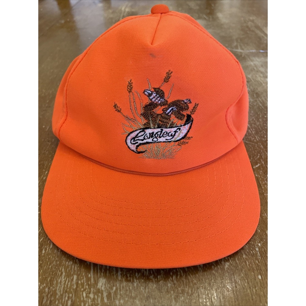Vintage 1986 Longleaf Bird Hunters Orange Hat Mens Snapback GA Retro Headwear